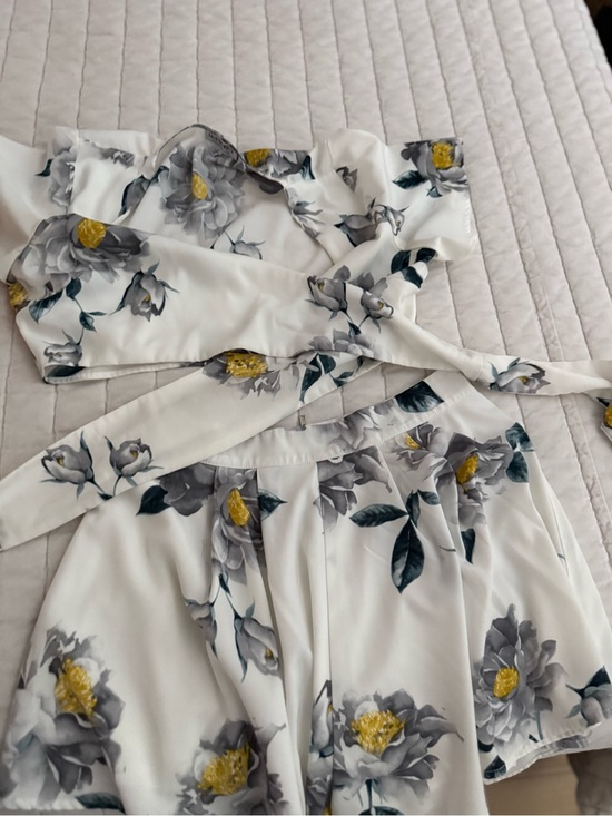 Fashion Nova Dresses & Skirts - Fashion Nova White Floral Two-Piece Set with Gray and Yellow Details